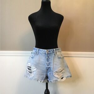 Abercrombie & Fitch Distressed Light Blue Denim Shorts